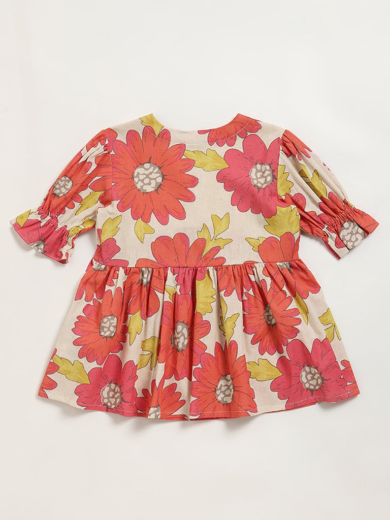 Utsa Kids Multicolour Bold Floral Print Cotton Blend Dress - (8 -14yrs)