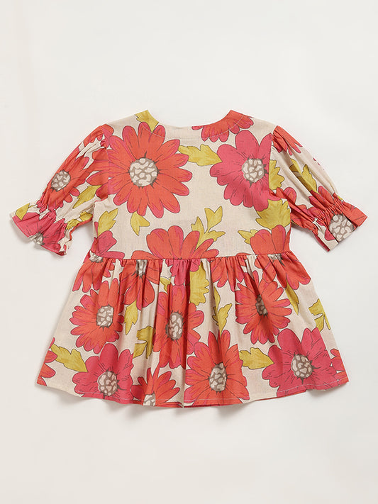 Utsa Kids Multicolour Bold Floral Print Cotton Blend Dress (8 -14yrs)