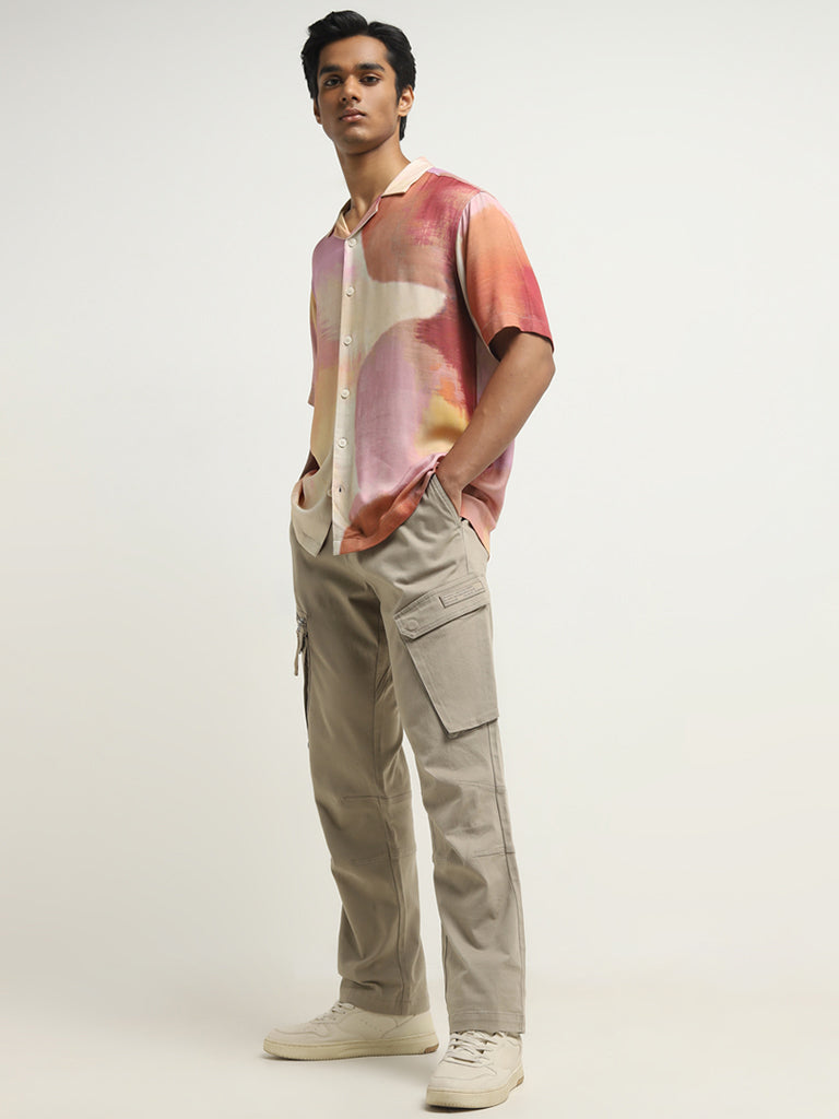 Nuon Beige Relaxed-Fit Mid-Rise Cotton Blend Chinos