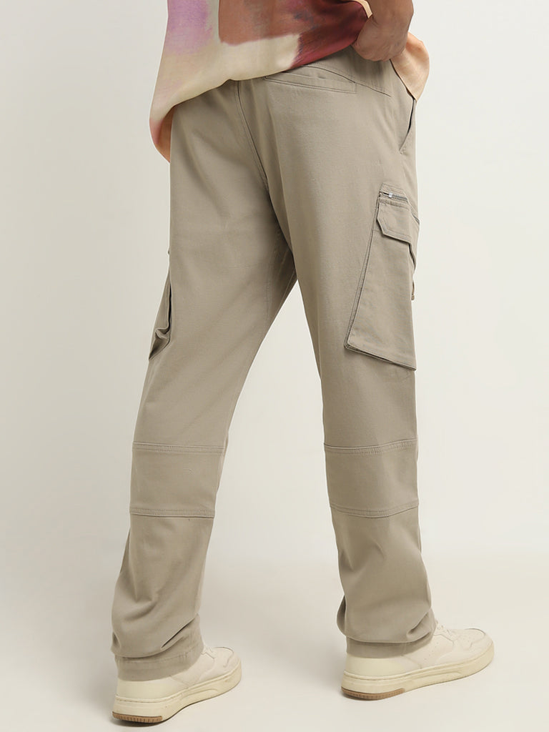 Nuon Beige Relaxed-Fit Mid-Rise Cotton Blend Chinos