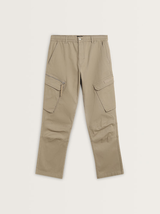 Nuon Beige Relaxed-Fit Mid-Rise Cotton Blend Chinos