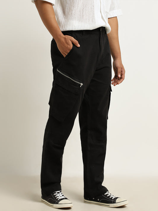 Nuon Black Mid-Rise Relaxed-Fit Cotton Blend Chinos