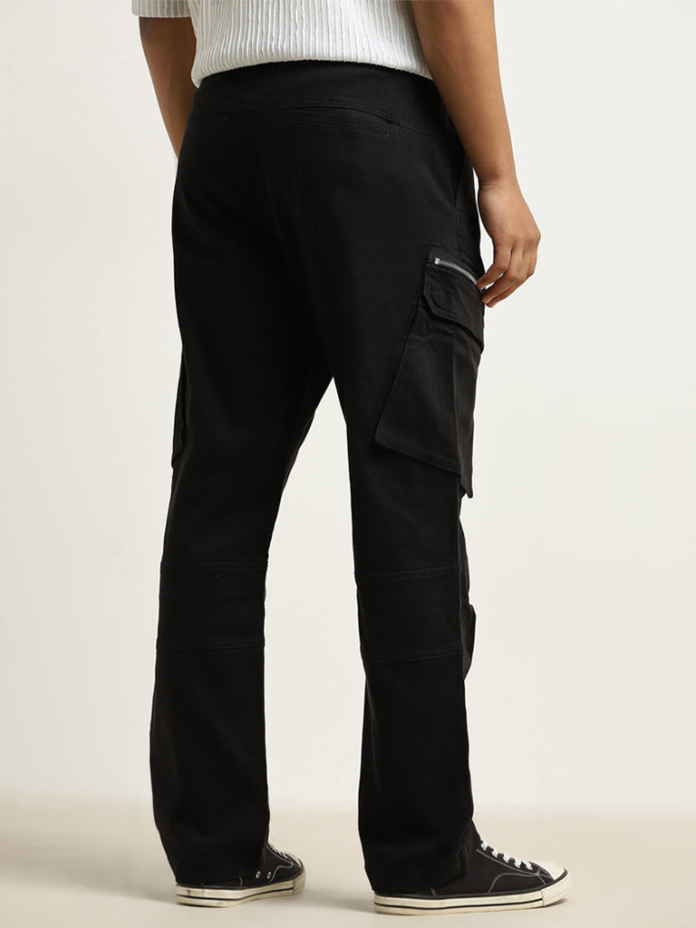 Nuon Black Mid-Rise Relaxed-Fit Cotton Blend Chinos