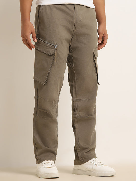 Nuon Olive Mid-Rise Relaxed-Fit Cotton Blend Chinos