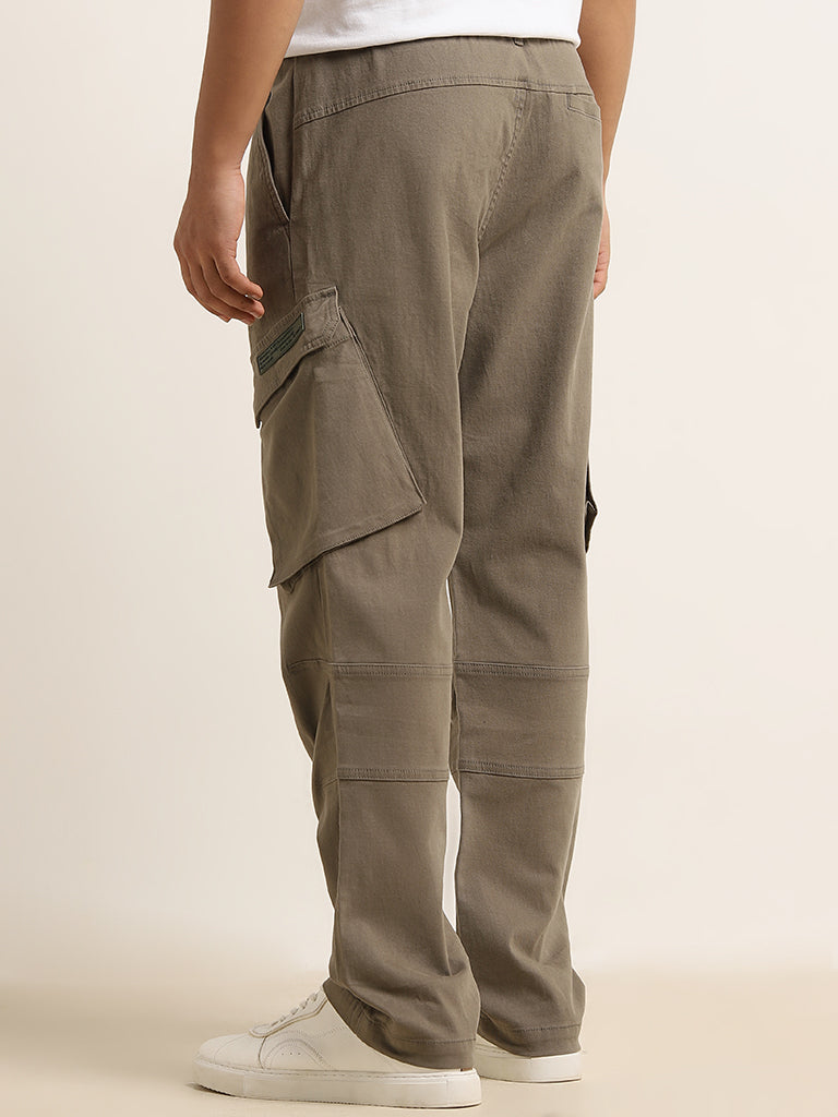 Nuon Olive Mid-Rise Relaxed-Fit Cotton Blend Chinos