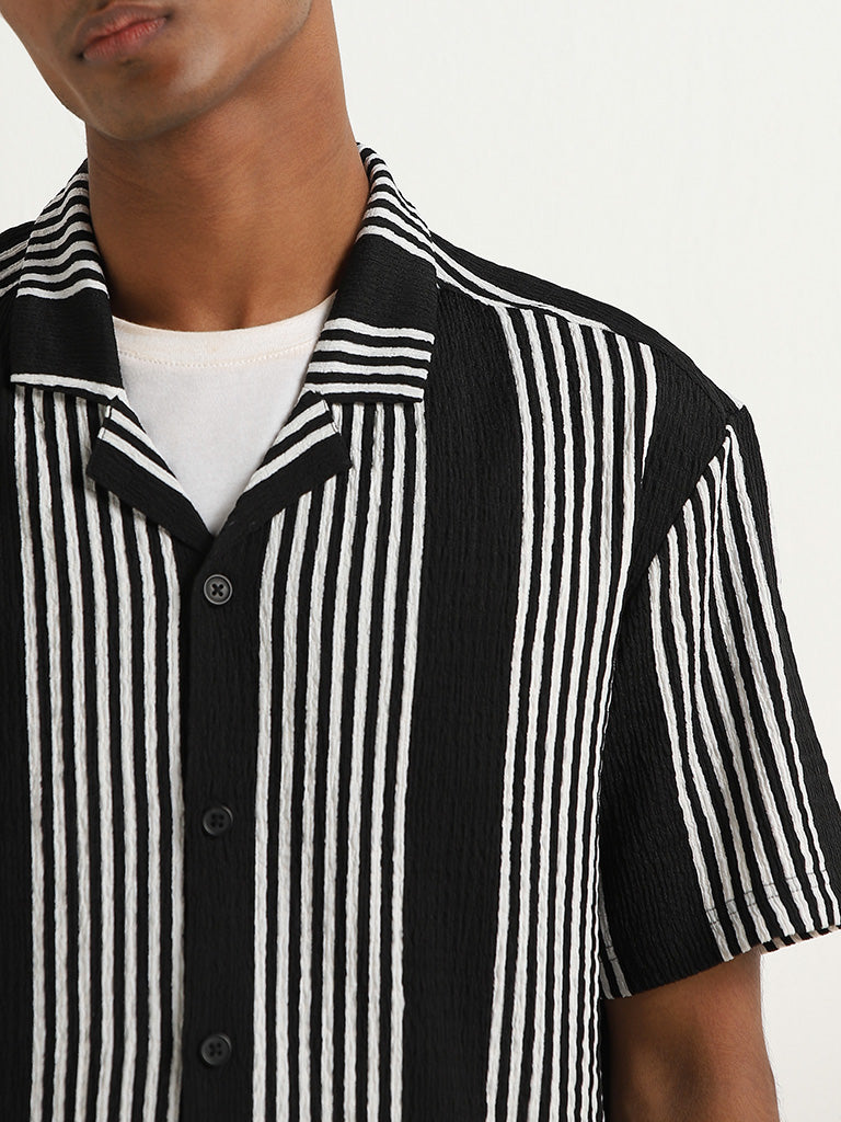 Nuon Black Striped Design Relaxed-Fit Shirt