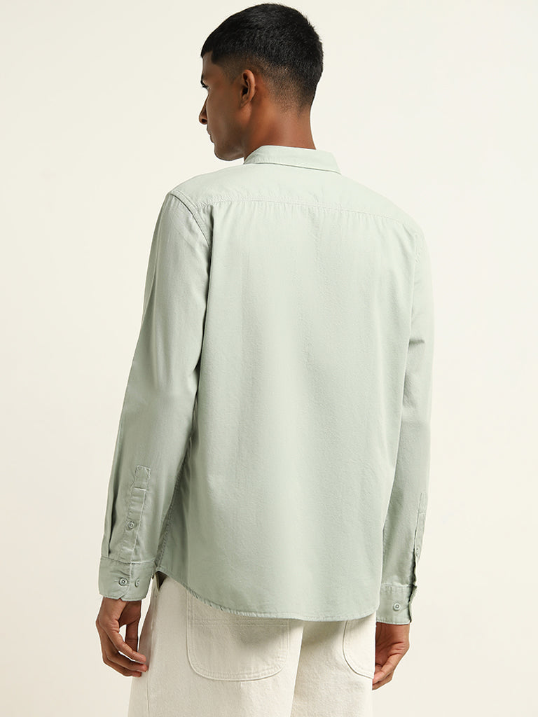 Nuon Sage Solid Slim-Fit Cotton Shirt