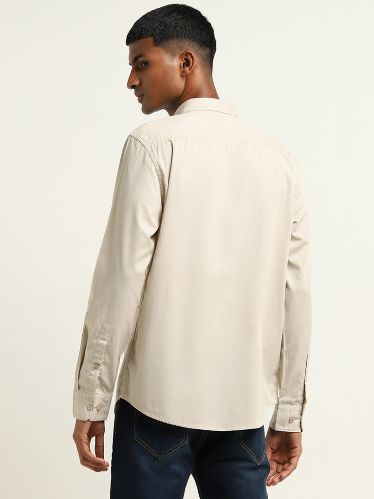 Nuon Beige Solid Slim-Fit Cotton Shirt