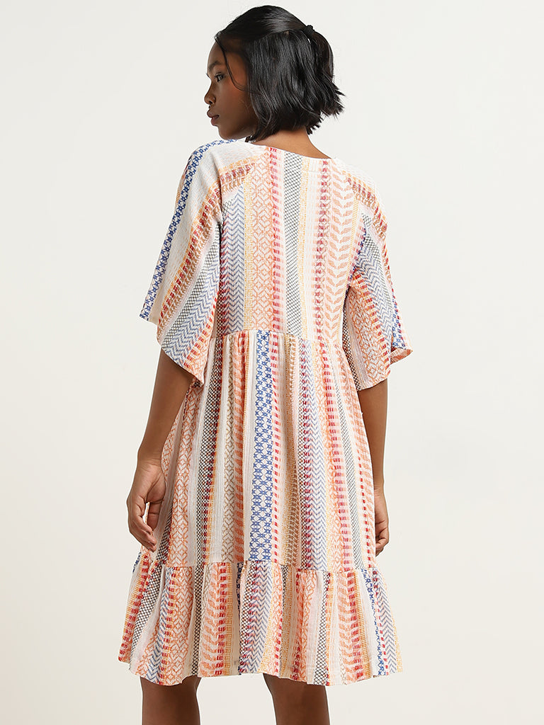Bombay Paisley Multicolour Geometric Print Cotton Tiered Dress