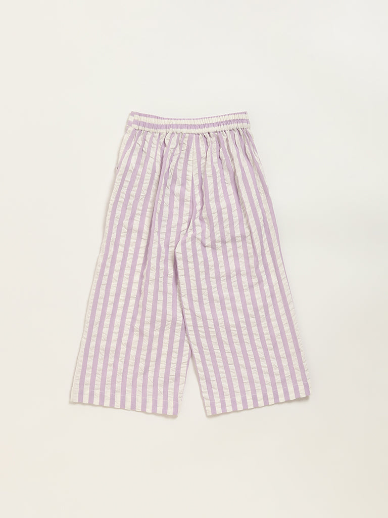 Utsa Kids Light Purple Cotton Striped High-Rise Palazzos - (2 -8yrs)