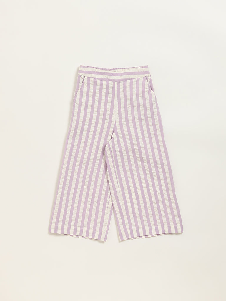 Utsa Kids Light Purple Cotton Striped High-Rise Palazzos - (2 -8yrs)