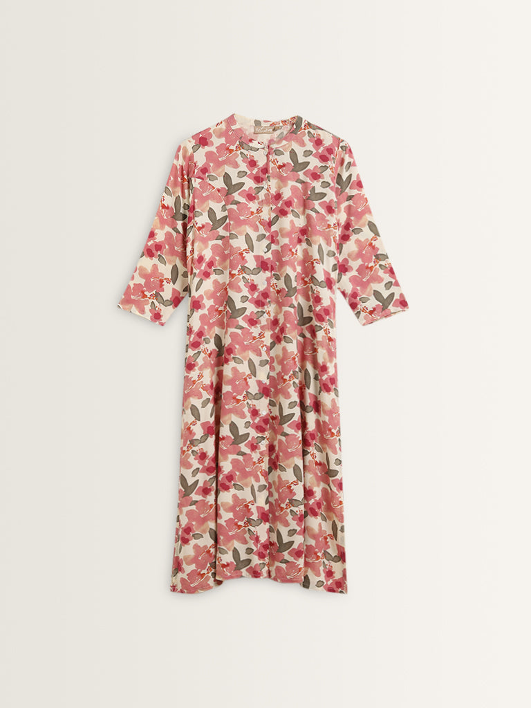 Utsa Pink Floral Patterned A-line Kurta