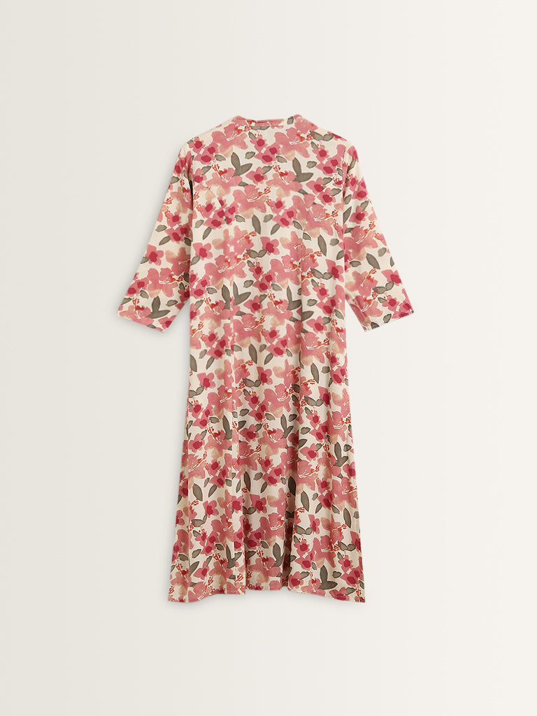 Utsa Pink Floral Patterned A-line Kurta