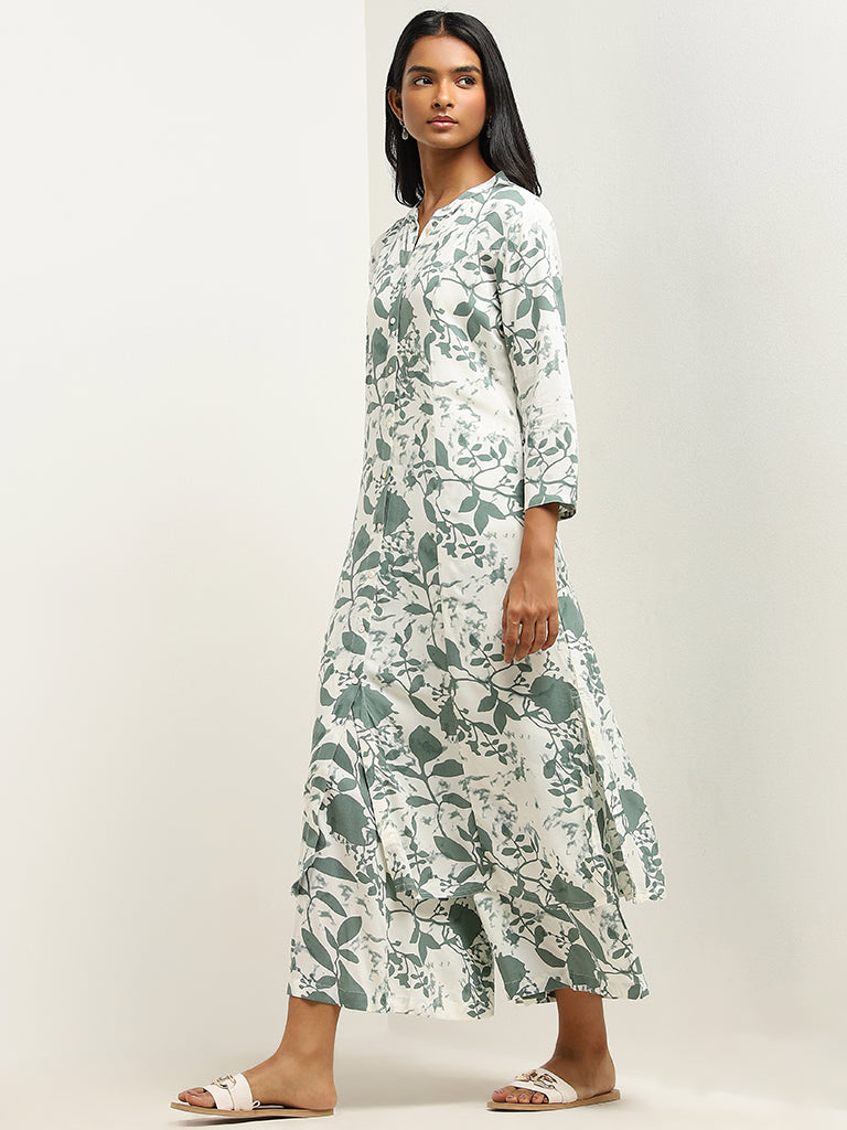 Utsa Green Botanical Printed A-Line Kurta