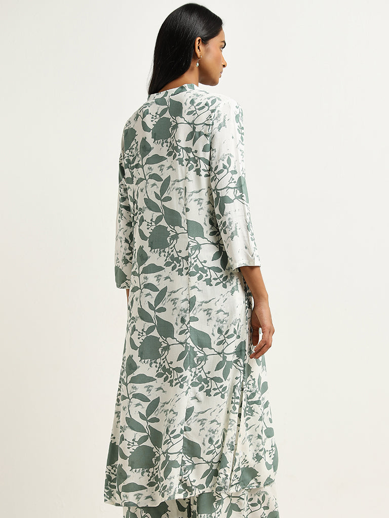 Utsa Green Botanical Printed A-Line Kurta