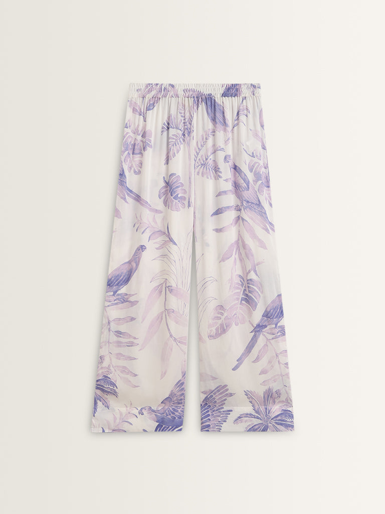 Utsa Lilac Foliage Printed High-Rise Palazzos