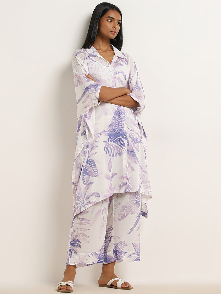 Utsa Lilac Foliage Printed High-Rise Palazzos