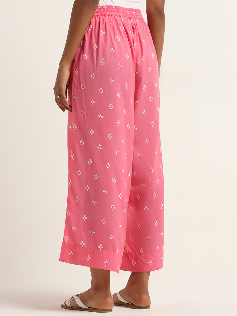 Utsa Pink Bandhani Printed Mid-Rise Palazzos