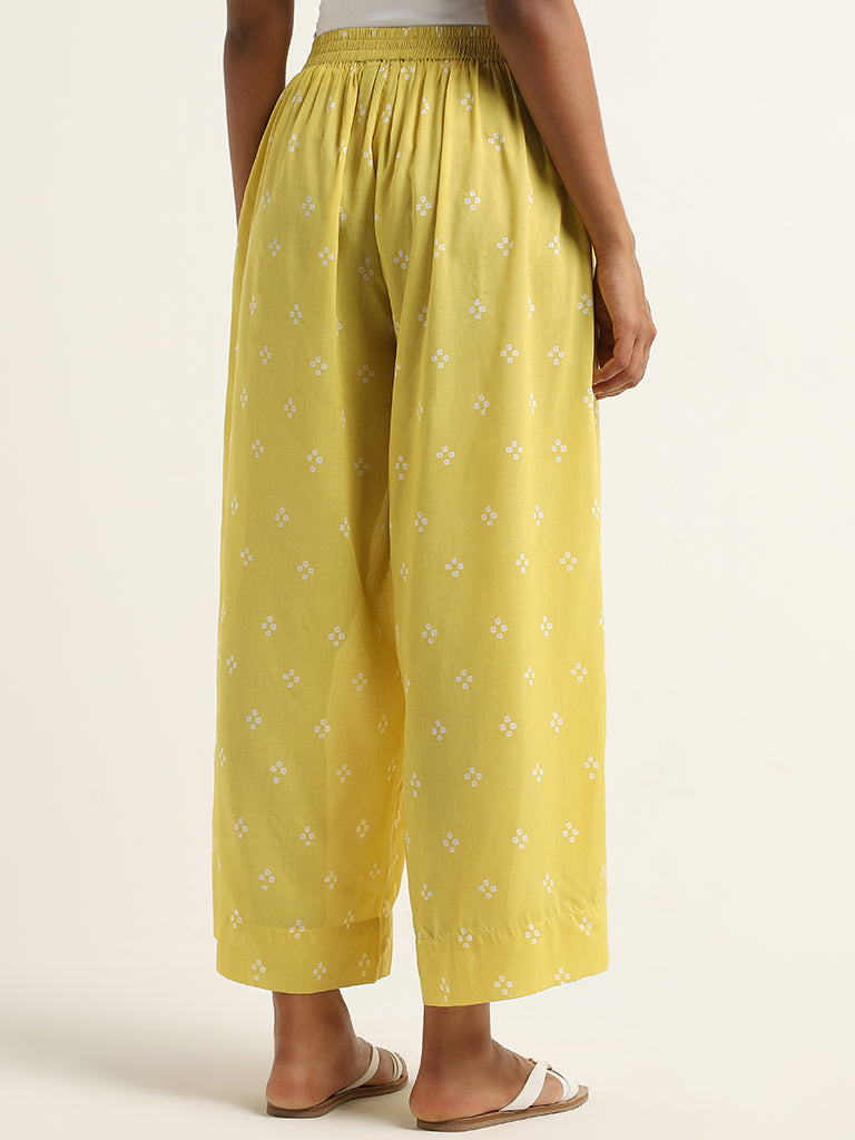 Utsa Yellow Bandhani Printed Mid-Rise Palazzos