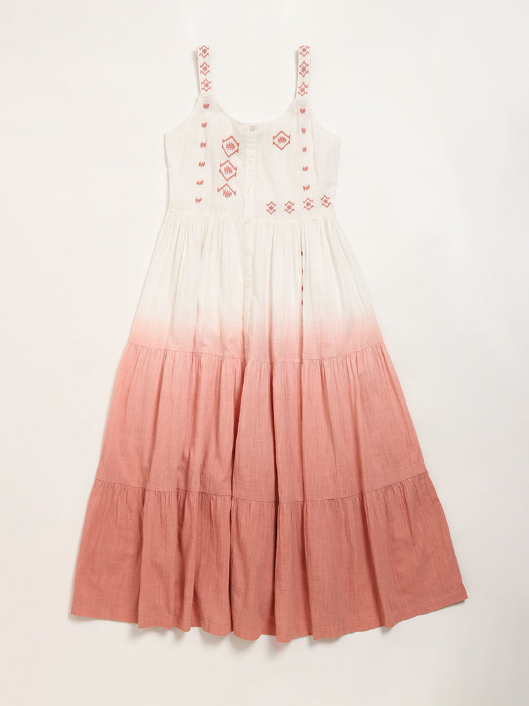 Bombay Paisley Peach Embroidered Tiered Dress