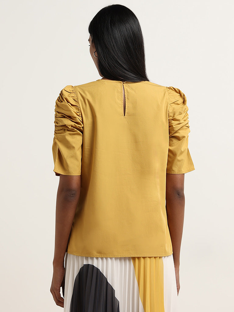 Wardrobe Mustard Ruched Cotton Top