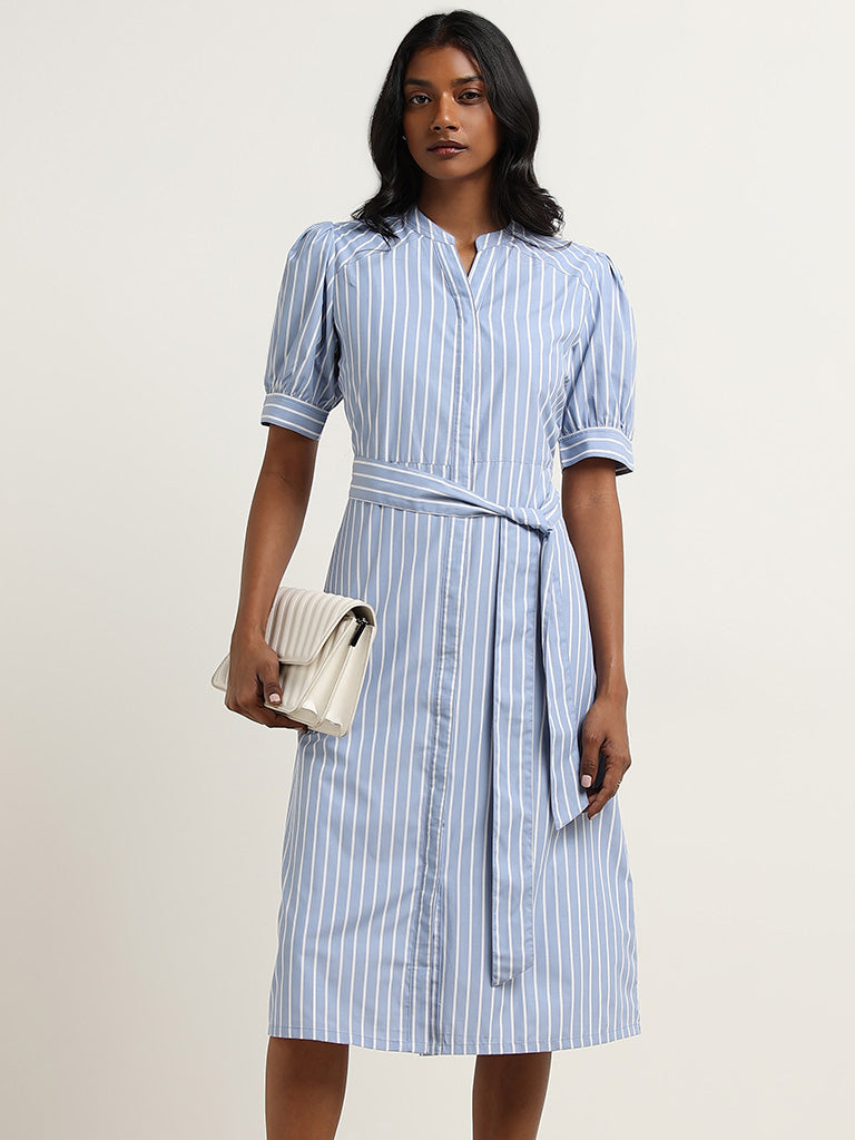 Wardrobe Blue Straight Dress with Belt