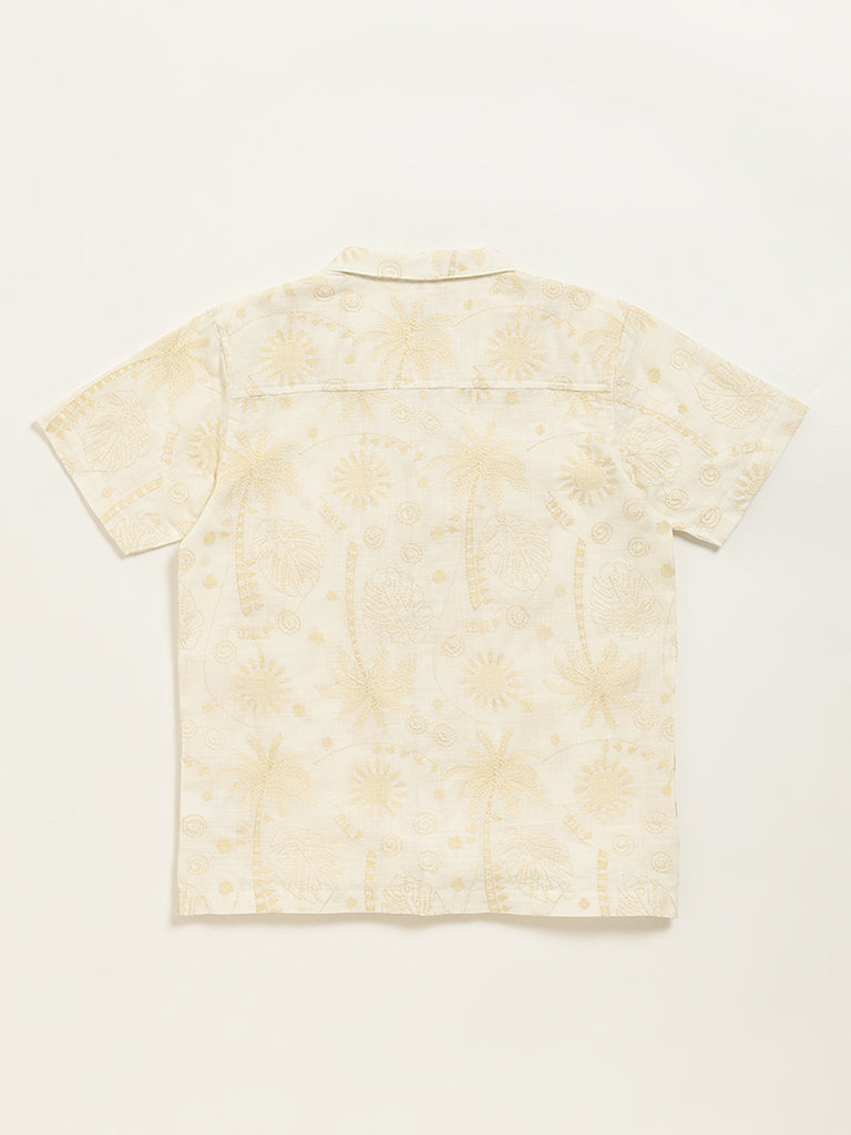 HOP Kids Beige Embroidered Shirt