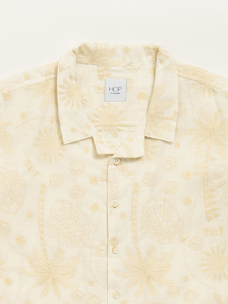 HOP Kids Beige Embroidered Shirt