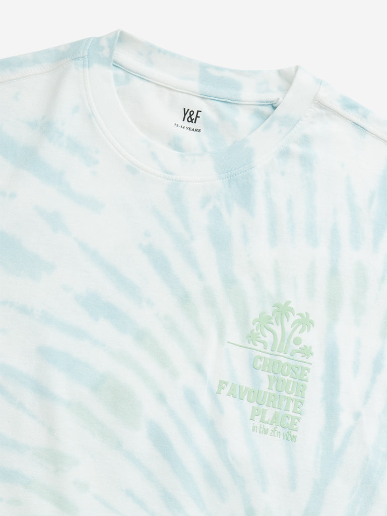 Y&F Kids Blue Tie-Dye Printed T-Shirt