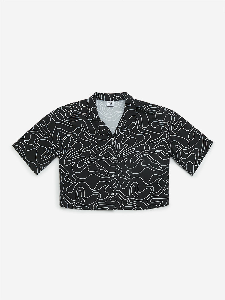 Y&F Kids Black Abstract Print Cropped Shirt