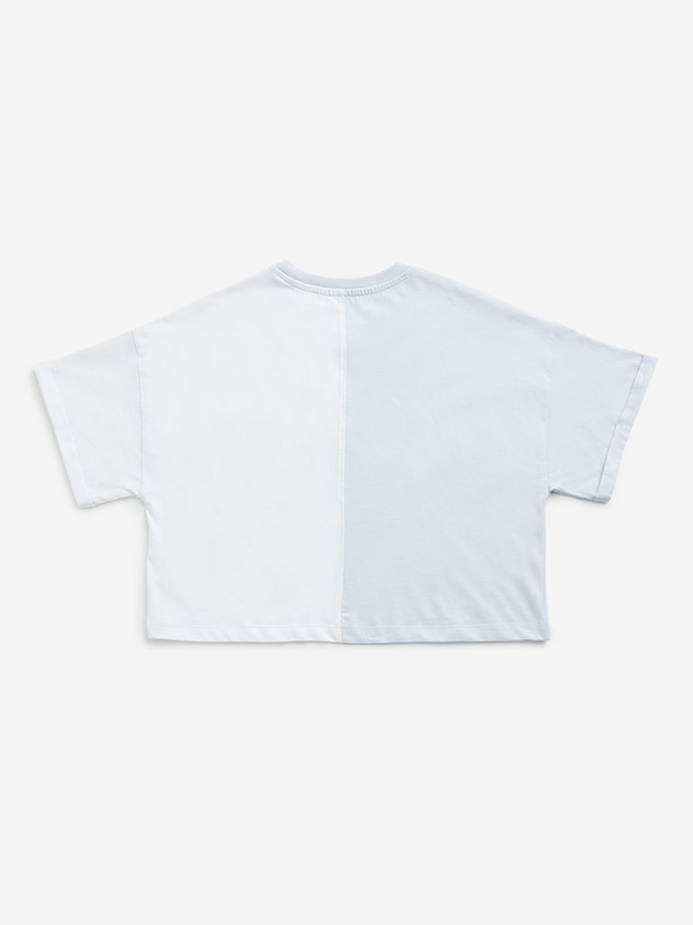 Y&F Kids Blue Text Design Cotton Crop Top