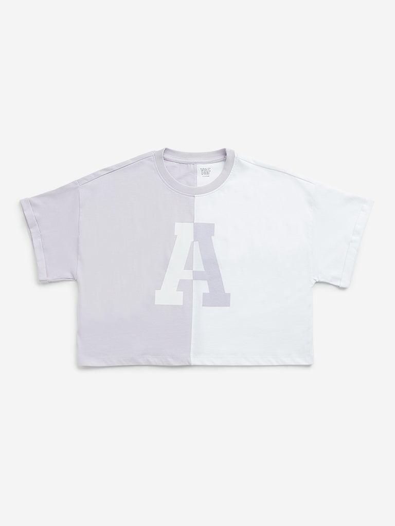 Y&F Kids Lilac and White Text Design Cotton Crop Top