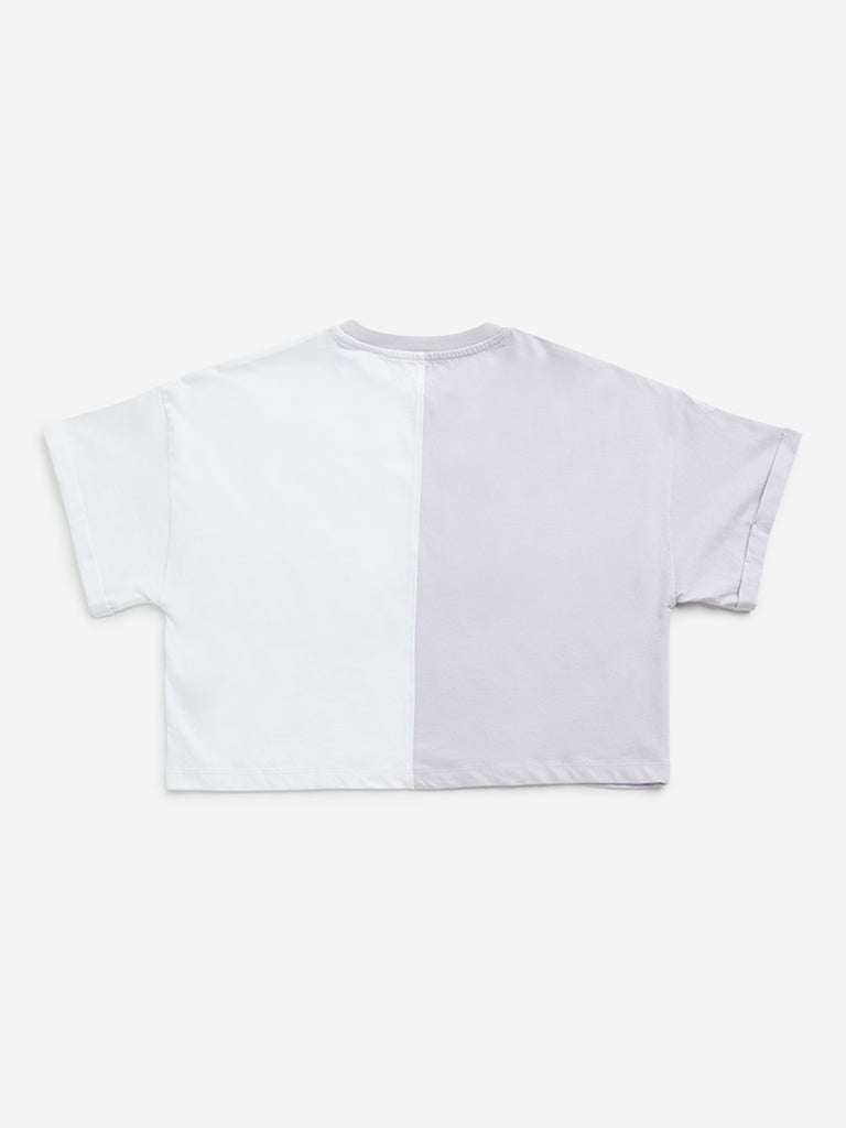 Y&F Kids Lilac and White Text Design Cotton Crop Top