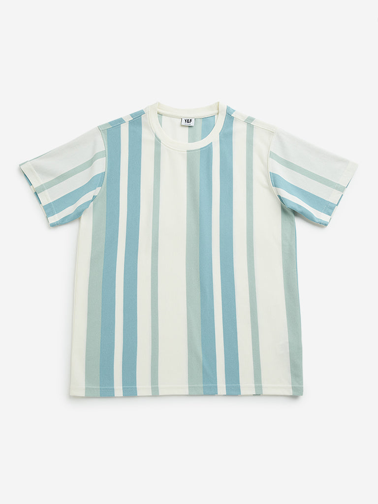 Y&F Kids Off-White Striped Cotton T-Shirt