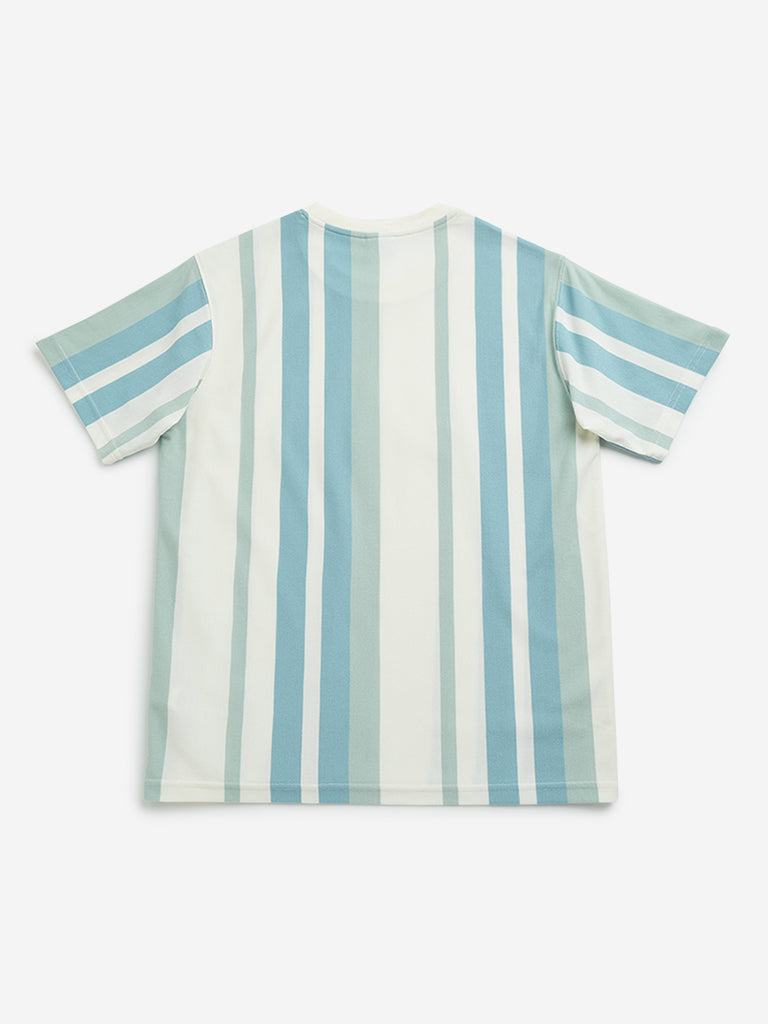 Y&F Kids Off-White Striped Cotton T-Shirt