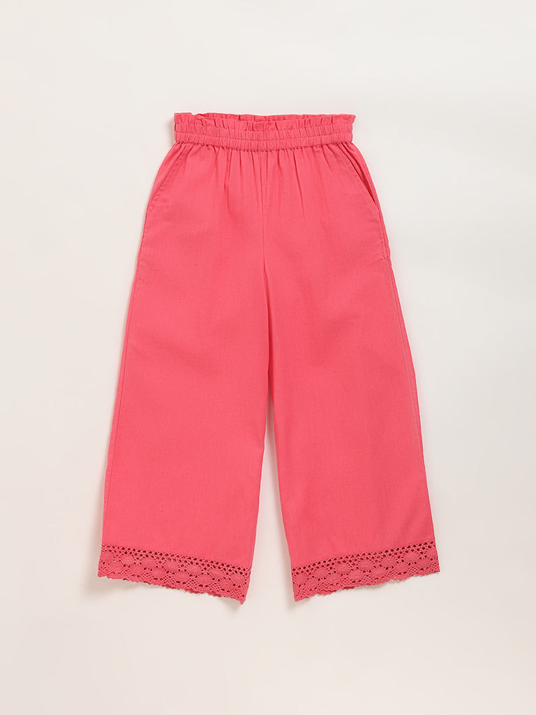 Utsa Kids Coral Crochet High-Rise Cotton Palazzos - (2 -8yrs)