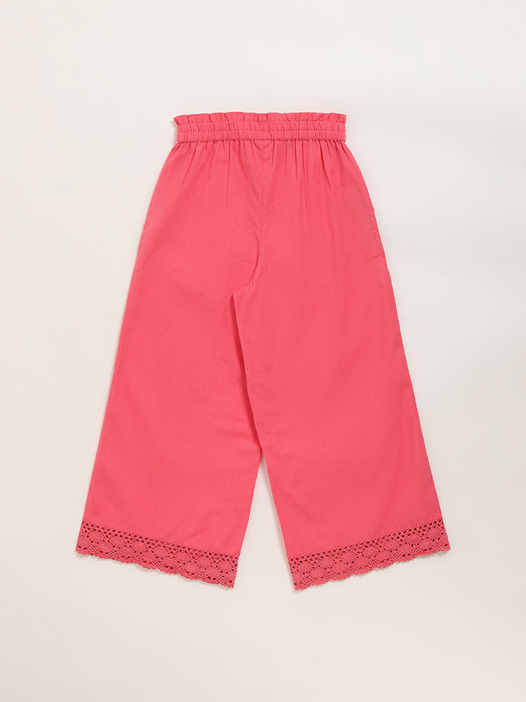 Utsa Kids Coral Crochet High-Rise Cotton Palazzos - (2 -8yrs)