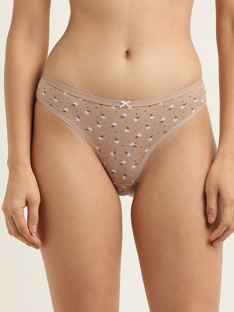 Wunderlove Light Taupe Printed Bikini Briefs - Pack of 3