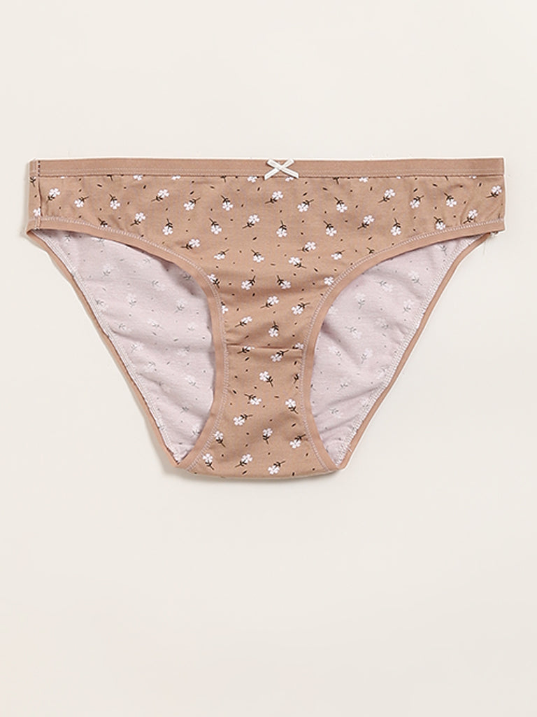 Wunderlove Light Taupe Printed Bikini Briefs - Pack of 3