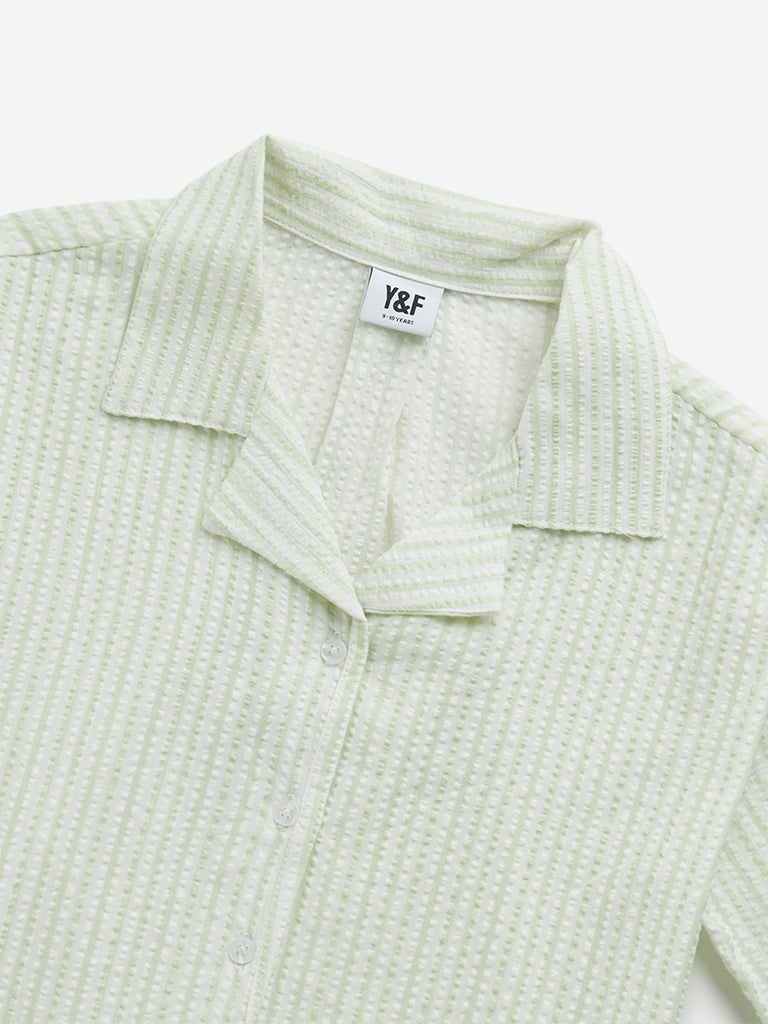 Y&F Kids Green Seersucker Striped Cotton Shirt