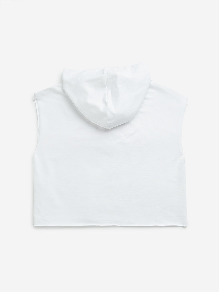 Y&F Kids White Text Print Hooded T-Shirt