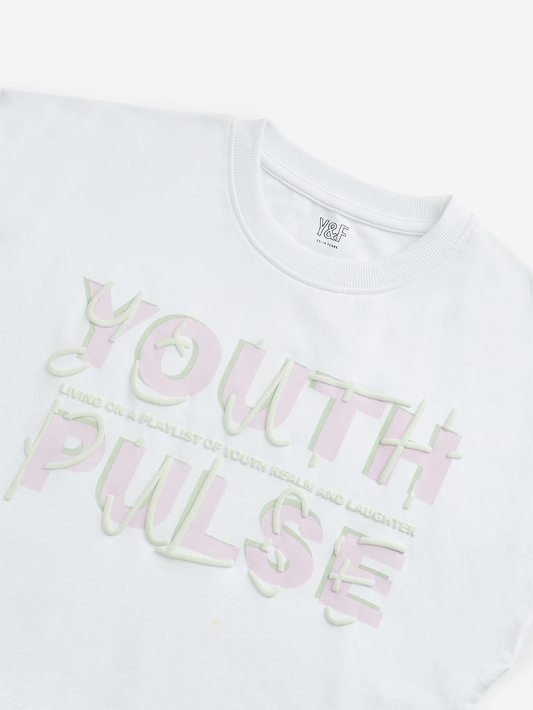 Y&F Kids White Text Patterned T-Shirt