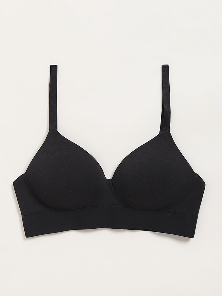 Superstar Black Padded Non-Wired Cotton Blend Bra