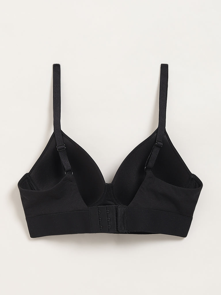 Superstar Black Padded Non-Wired Cotton Blend Bra