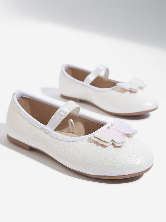 Yellow White Butterfly Applique Mary Jane Shoes