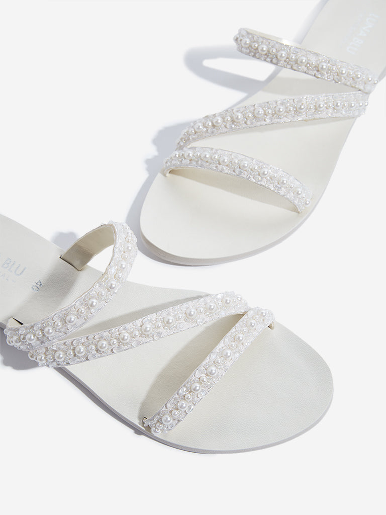 LUNA BLU Ivory Pearlescent Multi-Strap Slides