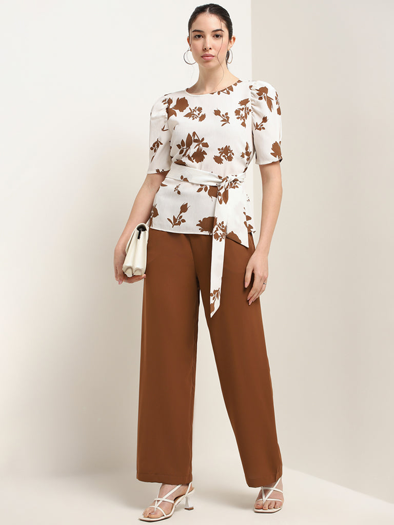 Wardrobe Off-White Printed Wrapped Waist Top