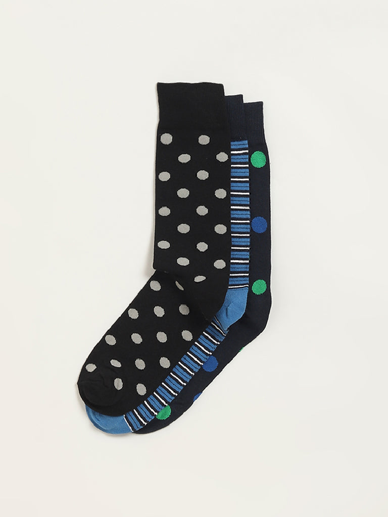 WES Lounge Multicolour Printed Cotton-Blend Full Length Socks - Pack of 3