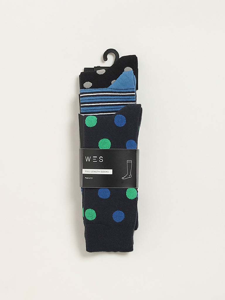 WES Lounge Multicolour Printed Cotton-Blend Full Length Socks - Pack of 3