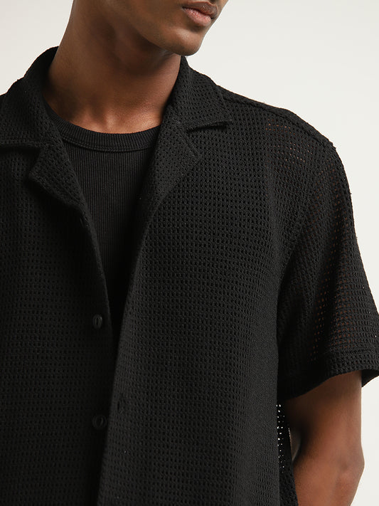Nuon Black Knit-Textured Relaxed-Fit Shirt